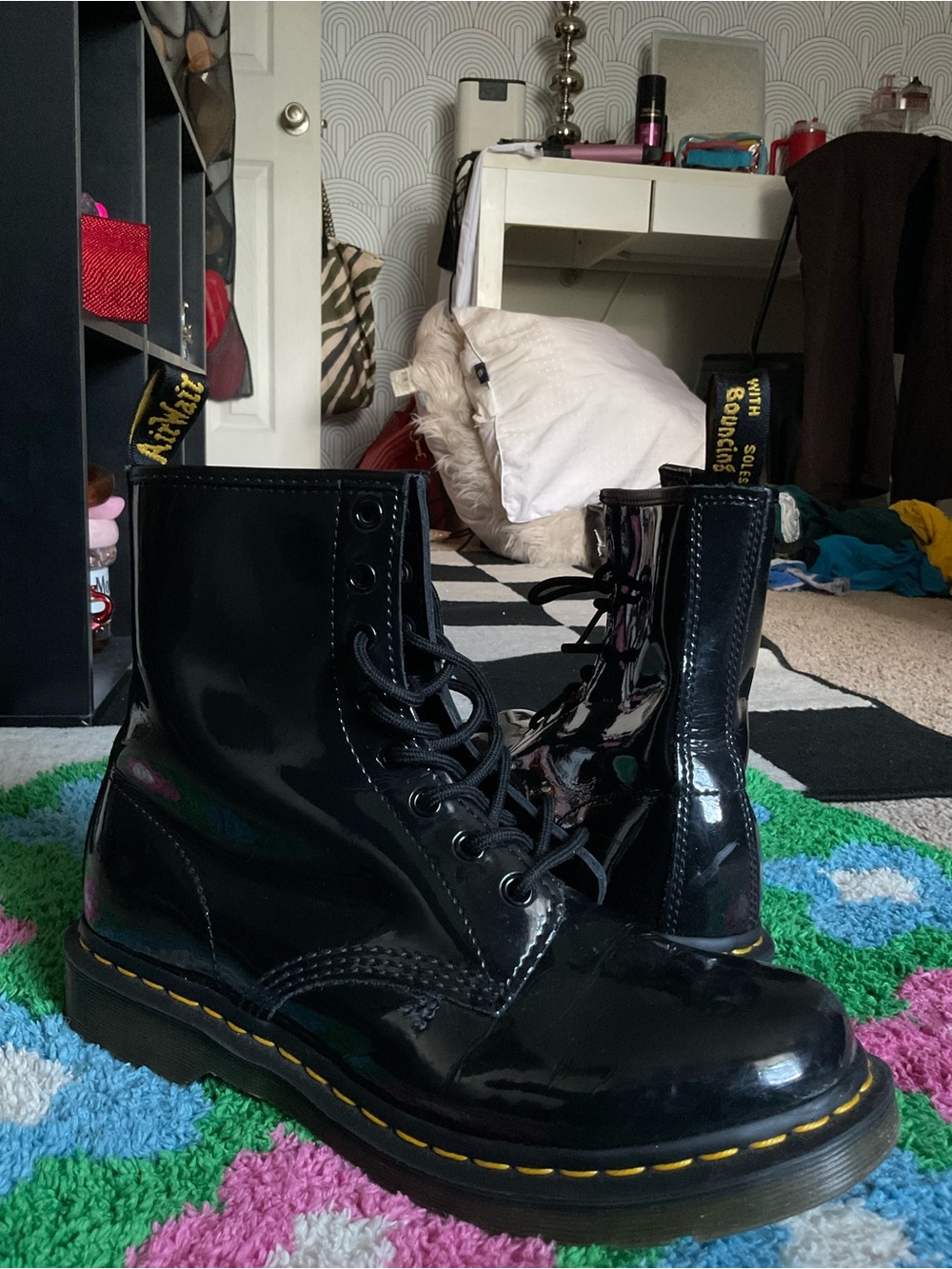 Dr. Martens Black Patent Lace-Up Combat Boots